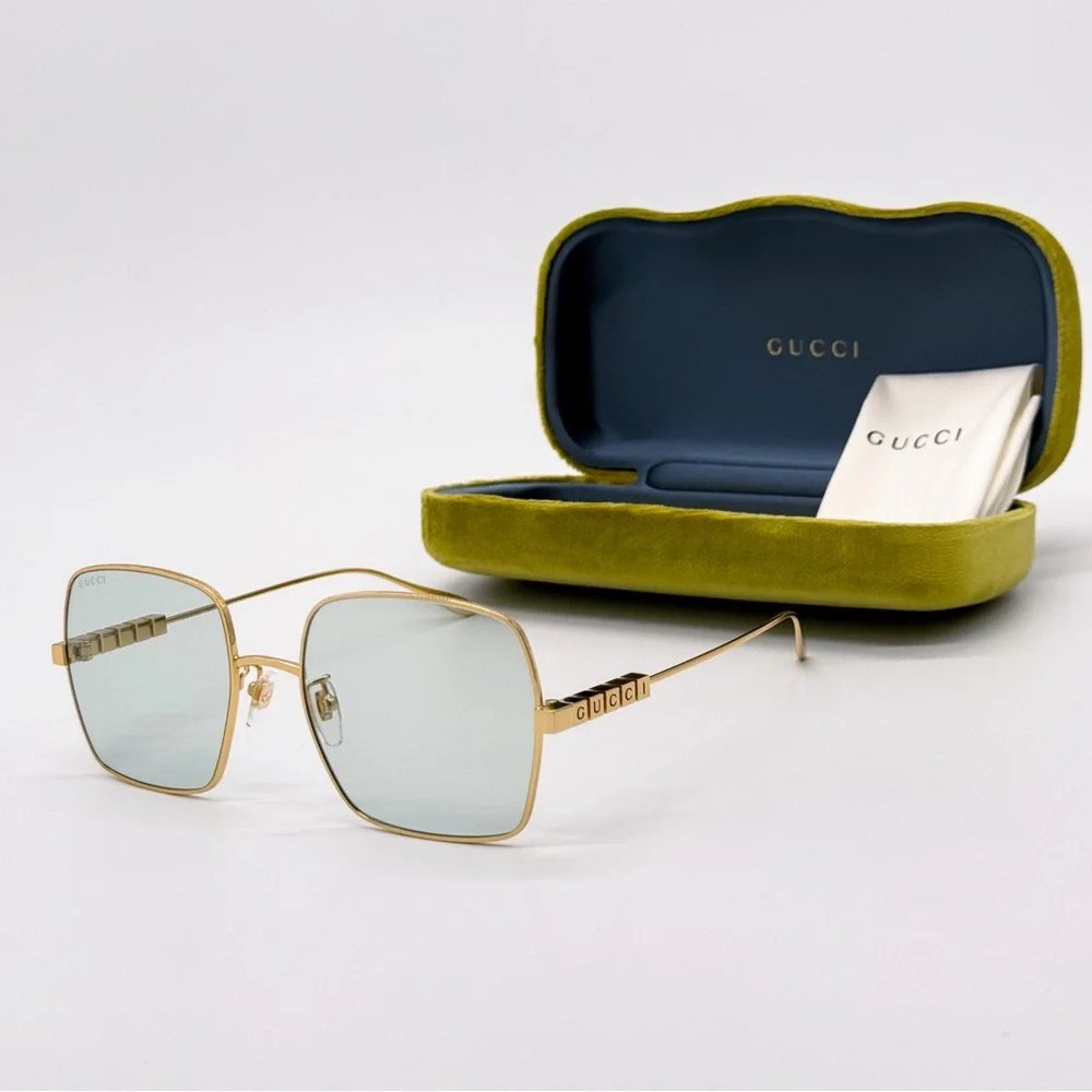NEW GUCCI GG1434S 003 SQUARE GOLD GREEN WOMEN SUNGLASSES GUCCI